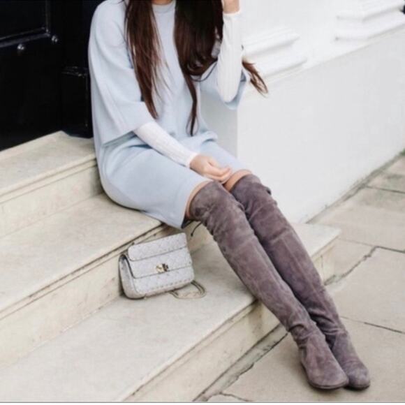 Stuart Weitzman Lowland Suede OTK Boots Grey Size 7.5 - Picture 1 of 9